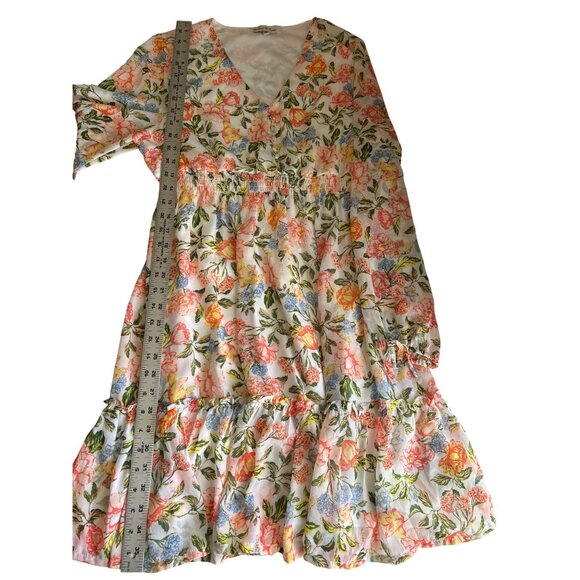 Harlow & Rose Floral Long-Sleeve V-Neck Dress Cottage Core Made In India Medium - Picture 10 of 10